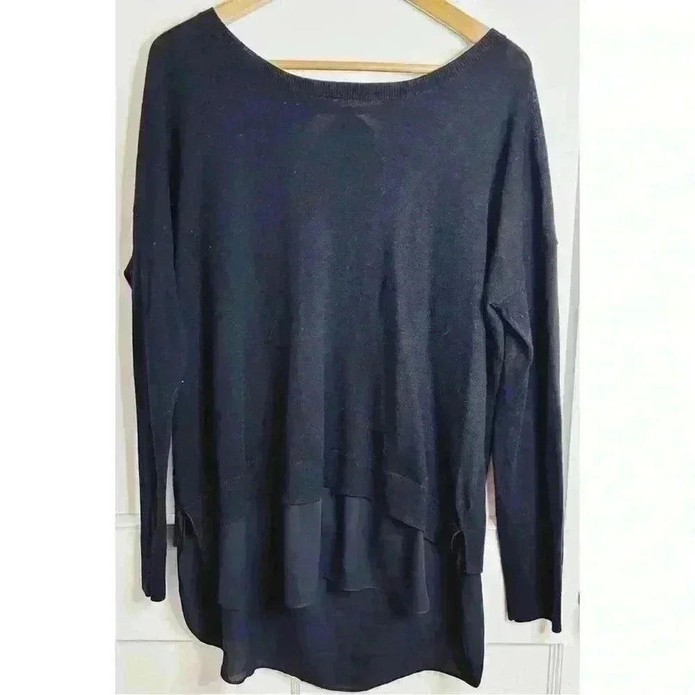 Black RW  & Co Sweater with Open Back Tie and Long Underneath Shirt Size XL
